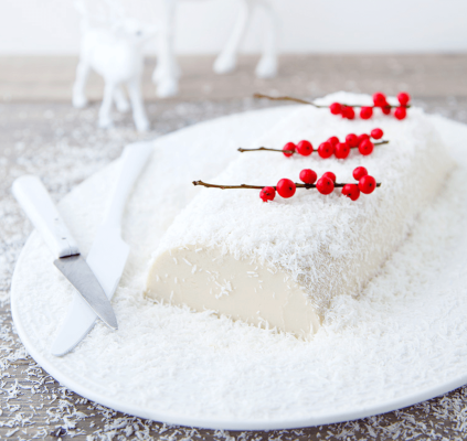 Bûche enneigée au tofu et lait de coco