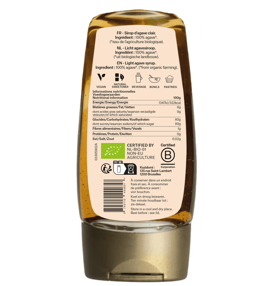 Agave Syrup Organic 250ml | -20% on Kazidomi