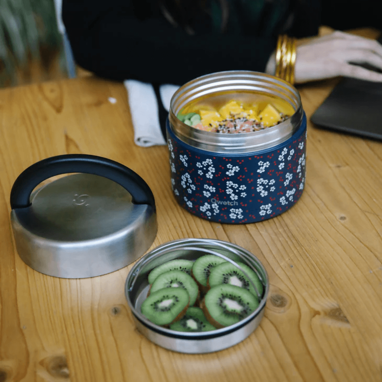 QWETCH - Geïsoleerde lunchbox - Flora Rose 600 ml - Lunchbox van roestvrij staal - 5 uur warm en 7 uur koud - BPA-vrij, waterdicht en herbruikbaar