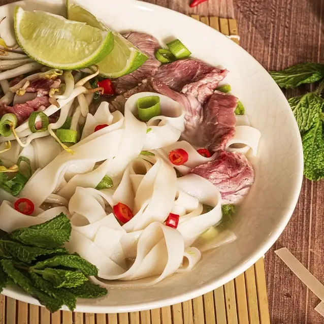 Wide, half-brown rice noodles