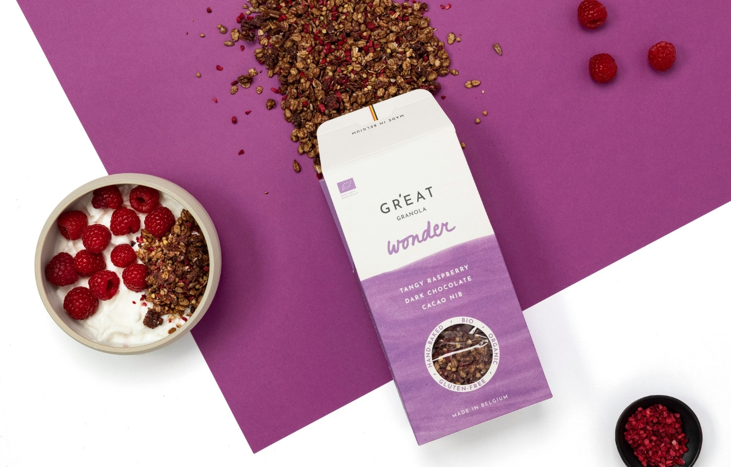 Indulge with the intensity of dark chocolate, the crunch of cocoa nibs and tangy flavor of raspberries.